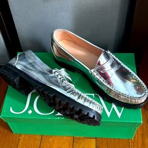 J. Crew Silver Lug-sole loafers